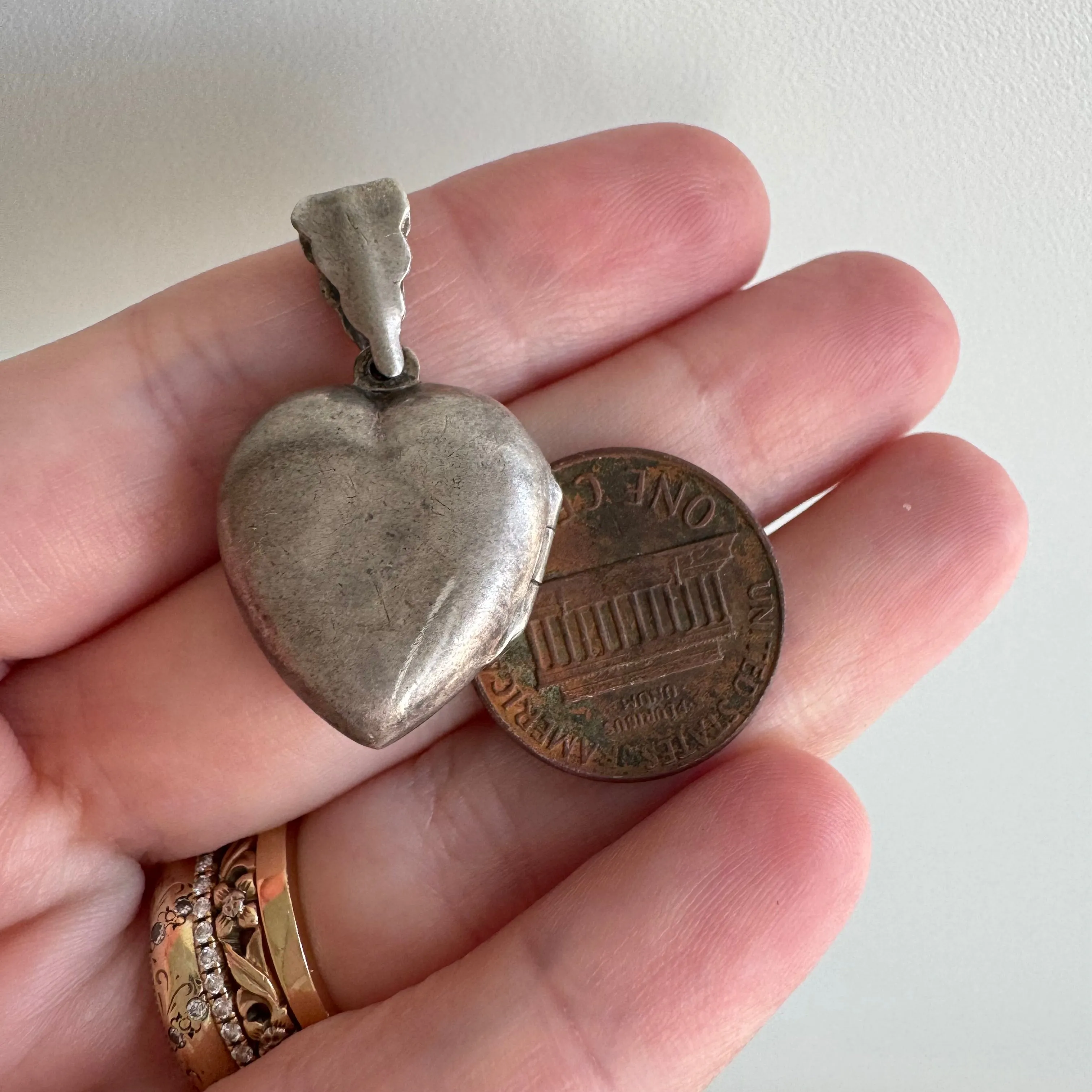 V I N T A G E // well loved heart / sterling silver slightly puffy heart locket / a pendant