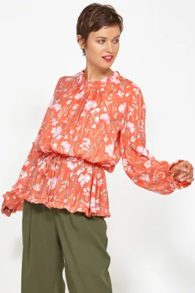 Wakeful LS Orange Floral Blouse